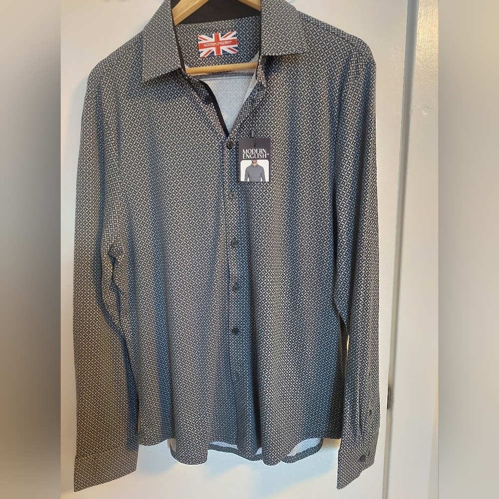 Modern English Men's Gray Patterned Casual Shirt